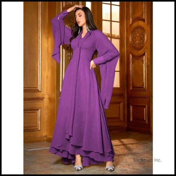 Long Sleeve Floral Swing Dress Casual Summer Polyester - Picture 6 of 7